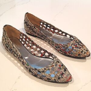 All Black Recycled Newspaper Woven Pointed Toe Ballet Flats Shoes Size 38.5